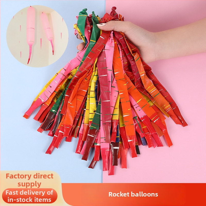 Lietajúci raketový balón pre deti – hračkársky balón, tvar dlhej rakety, farebný