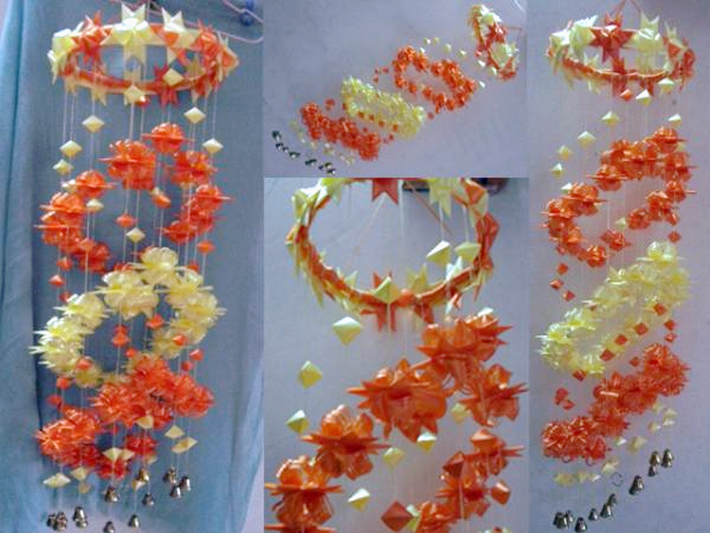 Panglică roz făcută manual, panglică din plastic cu clopoțel de vânt pliabil, decor pentru ambalare cadouri și legare baloane, decor DIY