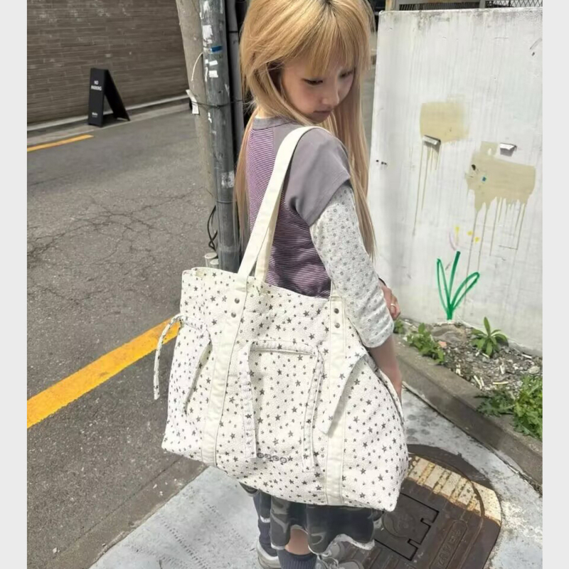 Aeae Koreai tote táska 26 — Új modell, Csillag mintás lányoknak, mindennapi és utazási vászon laptop táska vállon, nagy kapacitású