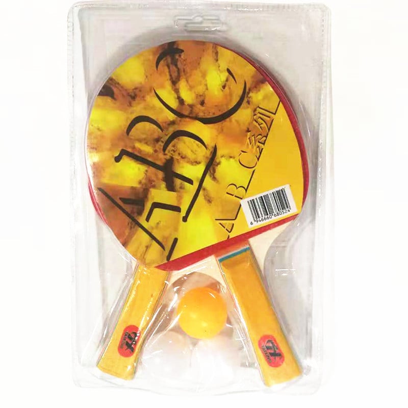 Huatai ABC set rachete ping-pong – 2 rachete și 3 mingi, pentru elevi, antrenament, mânere colorate, gumă cu dublă față