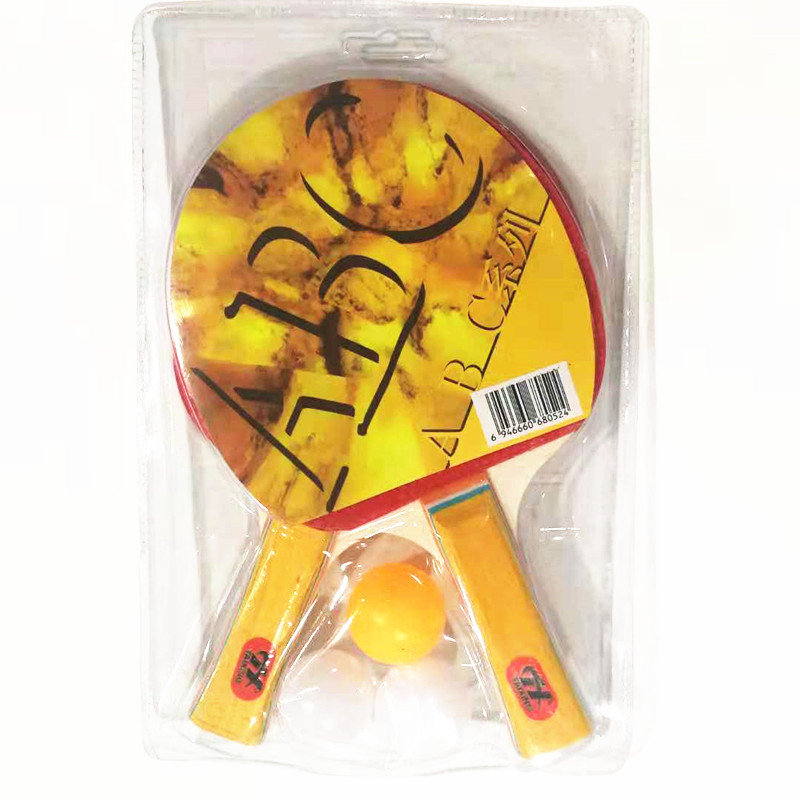 Huatai ABC set rachete ping-pong – 2 rachete și 3 mingi, pentru elevi, antrenament, mânere colorate, gumă cu dublă față