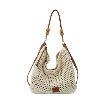 Geantă crossbody din răchită, design perforat, capacitate mare, geantă tip găleată de plajă pentru femei