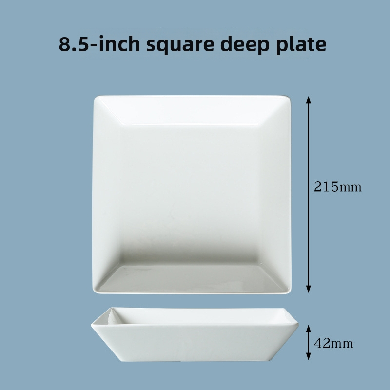 Štvorcový porcelánový tanier, biely, 18 cm, vhodný do mikrovlnnej rúry, glazovaná povrchová úprava, moderný minimalistický dizajn, na steaky, sushi, dezerty a studené jedlá, domáce použitie