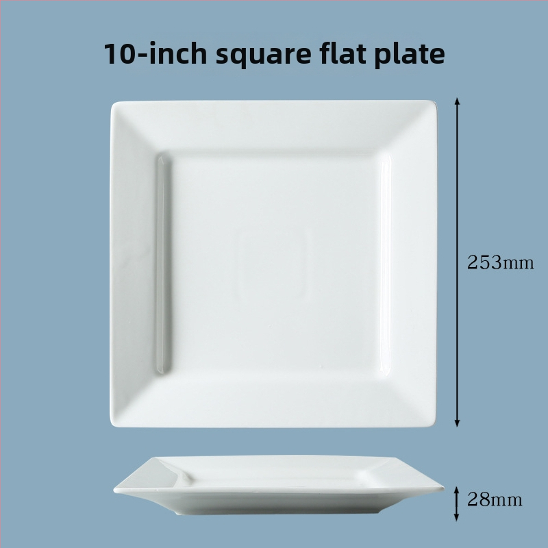Štvorcový porcelánový tanier, biely, 18 cm, vhodný do mikrovlnnej rúry, glazovaná povrchová úprava, moderný minimalistický dizajn, na steaky, sushi, dezerty a studené jedlá, domáce použitie