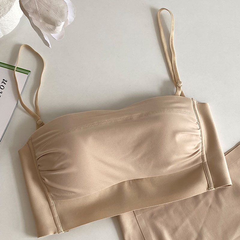 Sutien bandeau fără cusături, cupe subțiri, spate deschis, fără balene, confortabil pentru uz zilnic