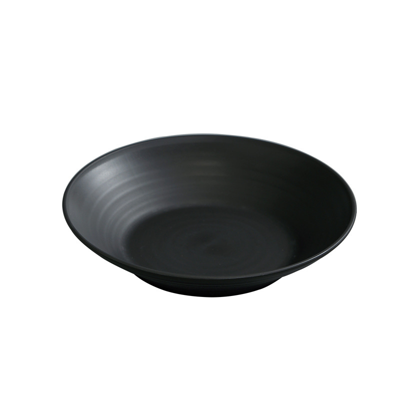 Farfurie neagră din plastic, minimalistă, cu nervuri, stil occidental, pentru uz casnic – farfurie cu formă de pălărie de paie, farfurie pentru legume, farfurie pentru supă, farfurie de cină, farfurie adâncă
