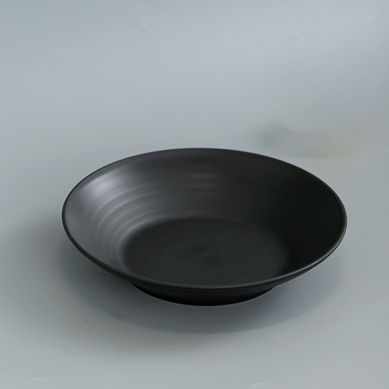 Farfurie neagră din plastic, minimalistă, cu nervuri, stil occidental, pentru uz casnic – farfurie cu formă de pălărie de paie, farfurie pentru legume, farfurie pentru supă, farfurie de cină, farfurie adâncă