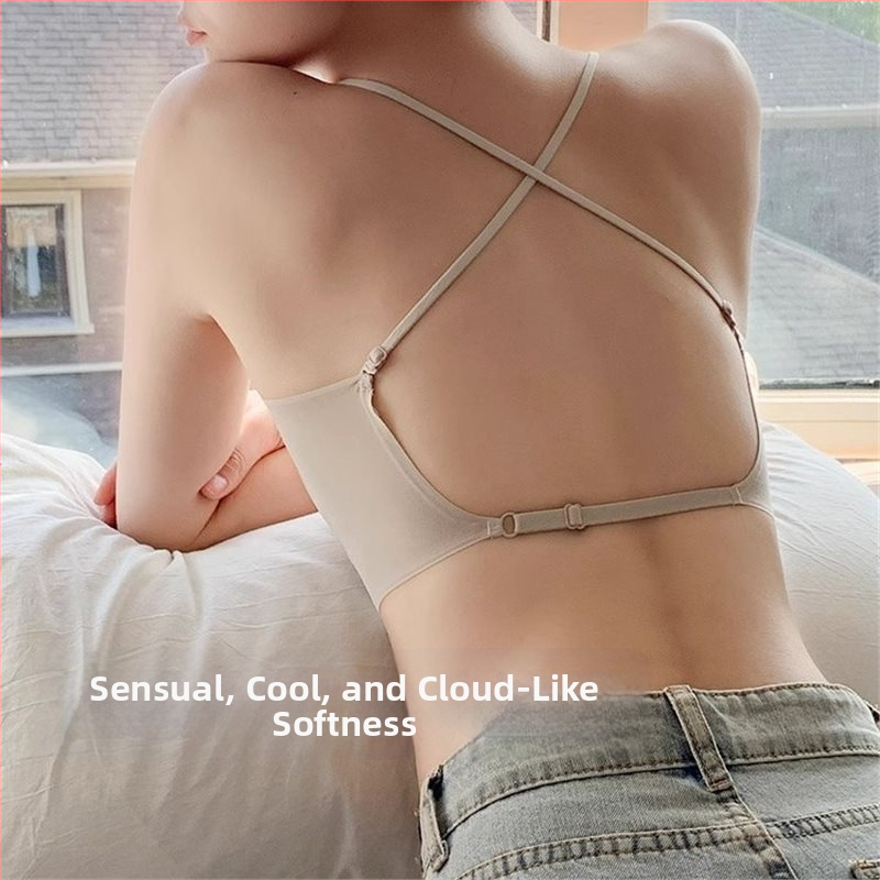 Sutien fără spate în formă de U pentru femei, invizibil, fără cusături, wireless, stil subțire de vară, cupa 3/4, cupe modelate