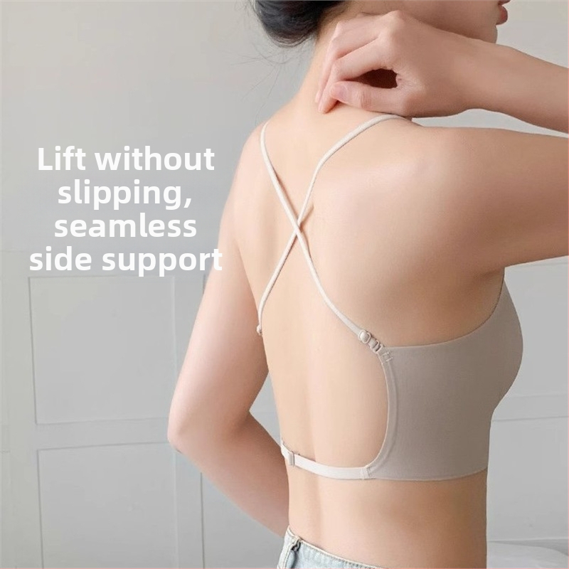 Sutien fără spate în formă de U pentru femei, invizibil, fără cusături, wireless, stil subțire de vară, cupa 3/4, cupe modelate