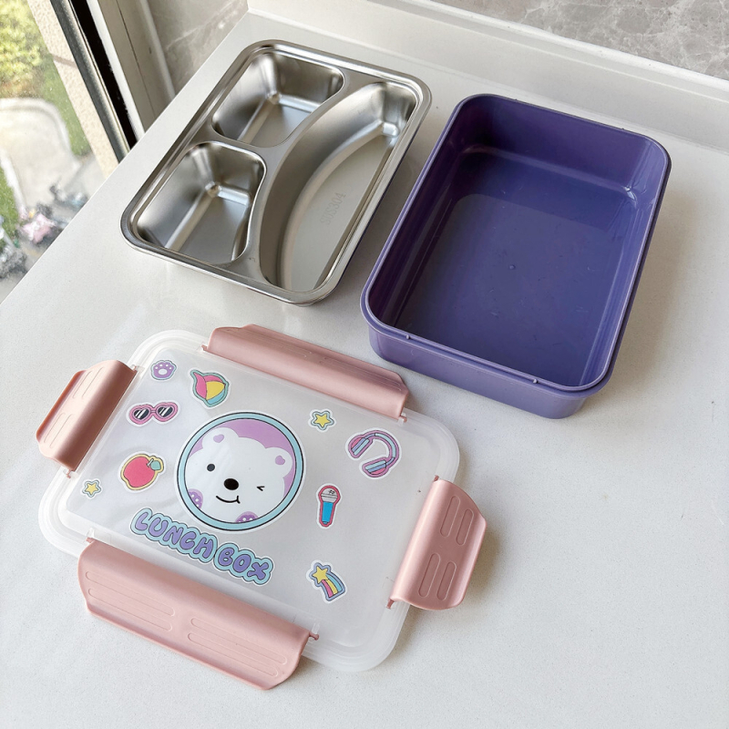 Cutie pentru prânz din oțel inoxidabil 304, izolată, cu compartimente — design drăguț pentru elev