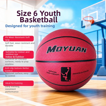 Basketbalová lopta č. 6 s protišmykovou a oderuvzdornou cementovou podlahou na vnútorné aj vonkajšie použitie pre tréning juniorov, originálny produkt.