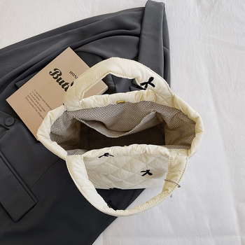 Geantă de mână în stil coreean, simplă, cu funda, capacitate mare, nylon, geantă bucket pătrată pentru uz zilnic