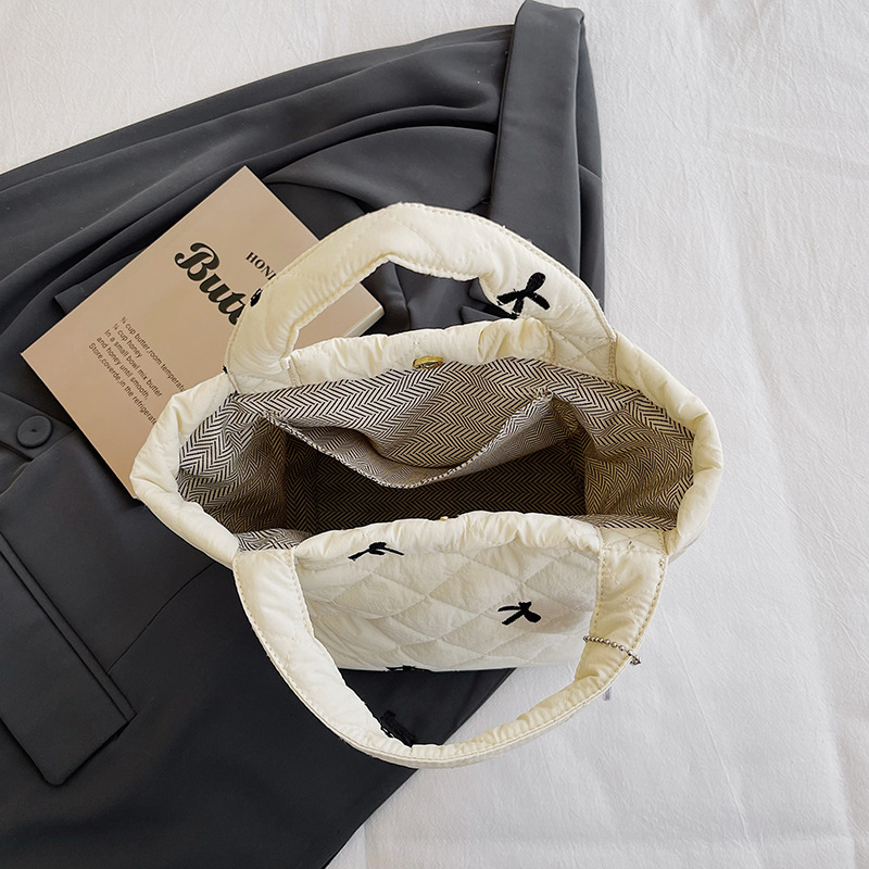 Geantă de mână în stil coreean, simplă, cu funda, capacitate mare, nylon, geantă bucket pătrată pentru uz zilnic