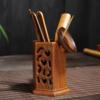 Set complet pentru ceremonia ceaiului din lemn de abanos — șase domni ai ceaiului, accesorii pentru ceremonia ceaiului, clips din lemn minimalist pentru ceai și decor pentru masă