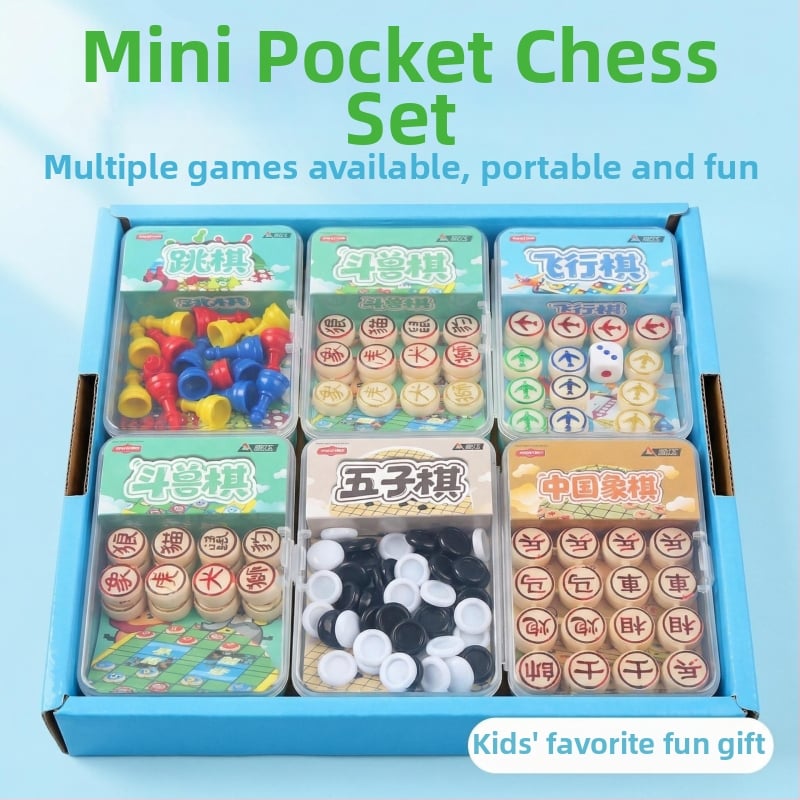 Set mini de buzunar pentru familie cu Flying Chess, Gomoku, Xiangqi, Dame și Animal Chess – Jocuri educaționale pentru copii