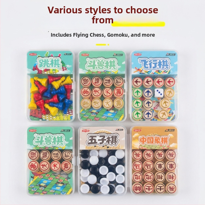 Set mini de buzunar pentru familie cu Flying Chess, Gomoku, Xiangqi, Dame și Animal Chess – Jocuri educaționale pentru copii