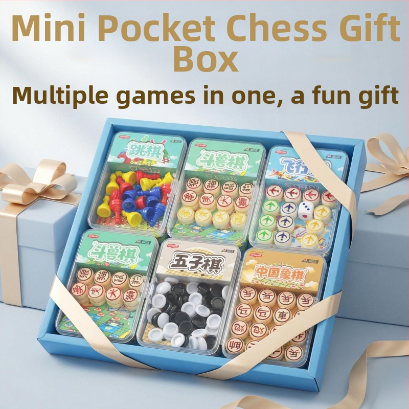Set mini de buzunar pentru familie cu Flying Chess, Gomoku, Xiangqi, Dame și Animal Chess – Jocuri educaționale pentru copii