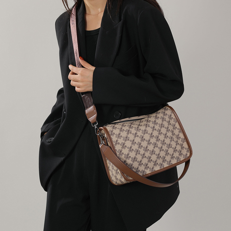 Geantă crossbody pentru femei în carouri, stil Boston, geantă retro pentru zi cu zi