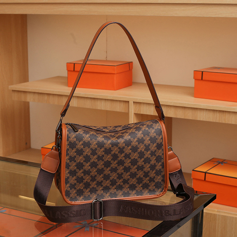 Geantă crossbody pentru femei în carouri, stil Boston, geantă retro pentru zi cu zi