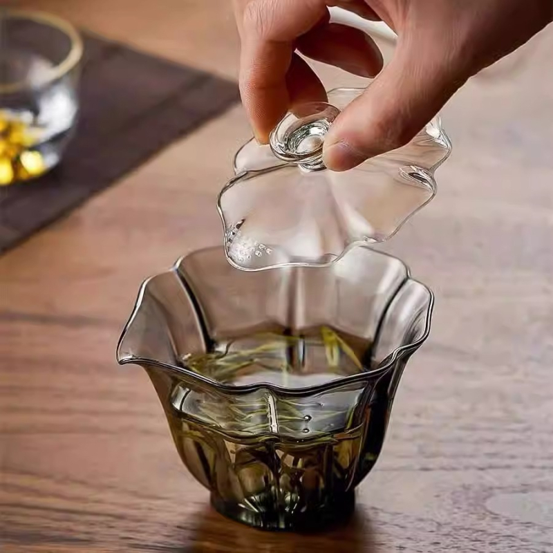 Castron de ceai din sticlă borosilicat cu capac, anti-arsură, ceainic cu filtru, set de ceai manual