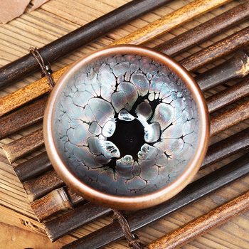Ceșcuță de ceai Jianyang Jianzhan, ceramică cu glazură oil-drop mov-auriu, design Magnolia, cană individuală