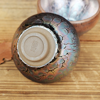 Ceșcuță de ceai Jianyang Jianzhan, ceramică cu glazură oil-drop mov-auriu, design Magnolia, cană individuală