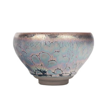 Ceșcuță de ceai Jianyang Jianzhan, ceramică cu glazură oil-drop mov-auriu, design Magnolia, cană individuală