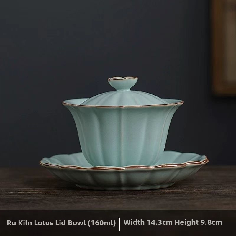 Sada čajových misiek a šálok s krytom z pece Sancai z celadónového porcelánu Ru, luxusný čajový riad Gongfu z porcelánu Ru