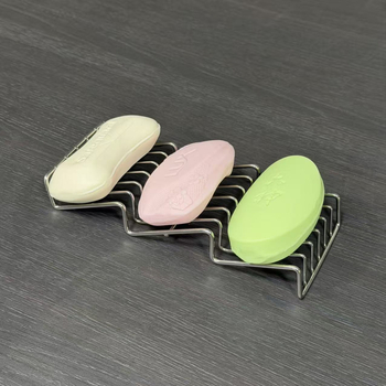 Suport de săpun din oțel inoxidabil 304, cu pernă de silicon, design în trepte, suport ondulat cu tavă de drenaj pentru baie
