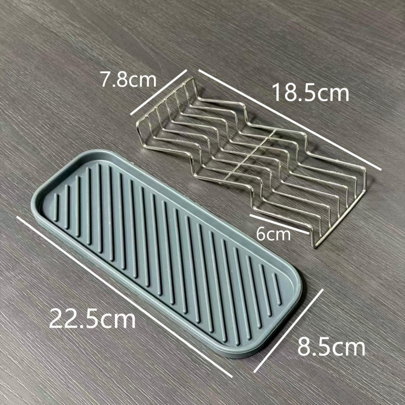 Suport de săpun din oțel inoxidabil 304, cu pernă de silicon, design în trepte, suport ondulat cu tavă de drenaj pentru baie