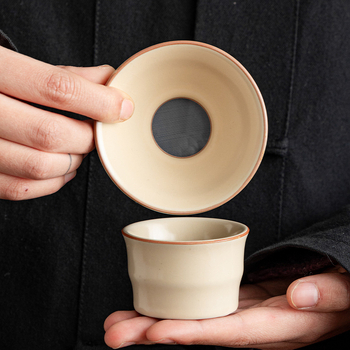Filtru de ceai ceramic din Ru kiln bej, cu plasă fină – accesorii pentru ceremonia ceaiului, uz casnic