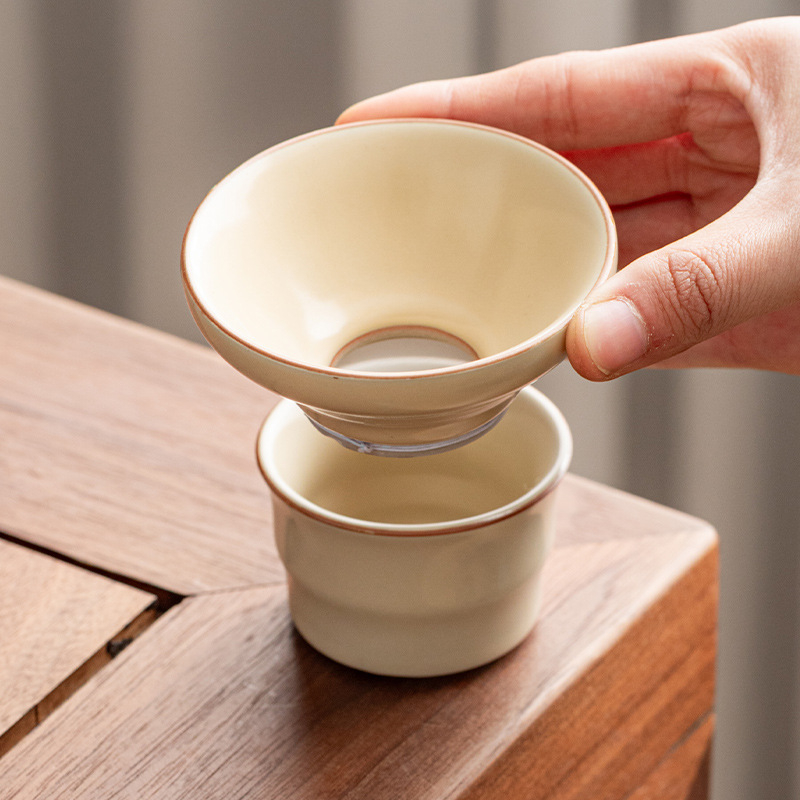 Filtru de ceai ceramic din Ru kiln bej, cu plasă fină – accesorii pentru ceremonia ceaiului, uz casnic