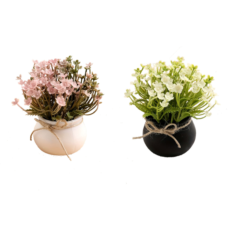 Plantă artificială în ghiveci cu flori, decor de masă, accent pentru living interior