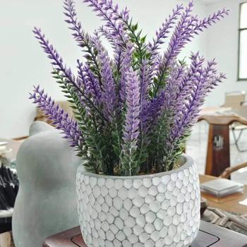Bonsai artificial într-un vas din ciment de culoare lavandă, decor pentru casă, ornament de birou mic