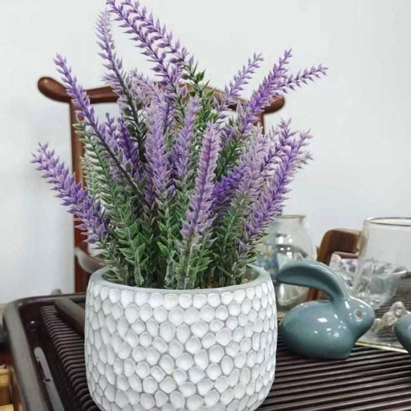 Bonsai artificial într-un vas din ciment de culoare lavandă, decor pentru casă, ornament de birou mic