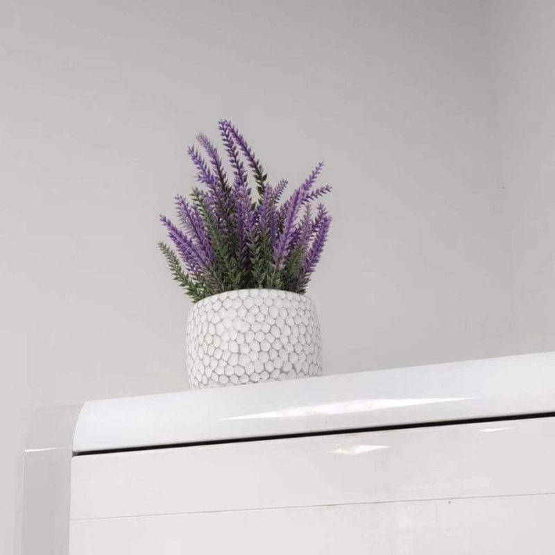 Bonsai artificial într-un vas din ciment de culoare lavandă, decor pentru casă, ornament de birou mic
