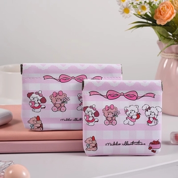 Geantă de stocare portabilă pentru căști, cabluri, ruj și machiaj - Material PU, stil desen animat