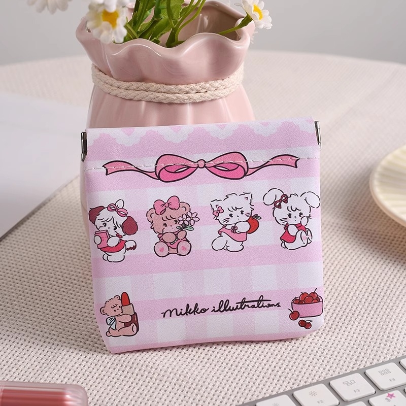 Geantă de stocare portabilă pentru căști, cabluri, ruj și machiaj - Material PU, stil desen animat