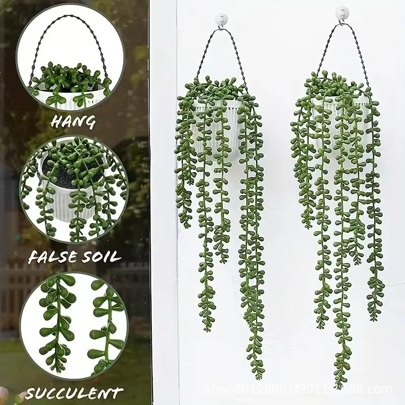 Pandant Lover's Tears cu plantă verde artificială, decor de perete agățat pentru nunți și casă