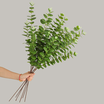 Buchet artificial de eucalipt cu trei ramuri, imprimat 3D, textură realistă, decor pentru casă