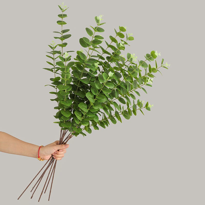 Buchet artificial de eucalipt cu trei ramuri, imprimat 3D, textură realistă, decor pentru casă