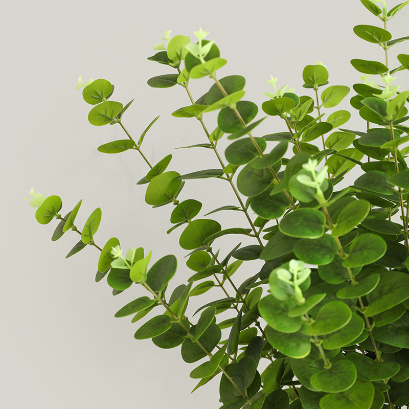 Buchet artificial de eucalipt cu trei ramuri, imprimat 3D, textură realistă, decor pentru casă