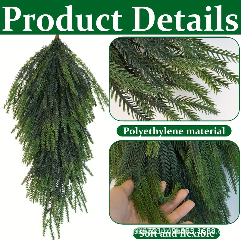 Plantă artificială cu ace de Norfolk Island pine, pentru agățat de perete, decor de Crăciun pentru casă, PVC moale