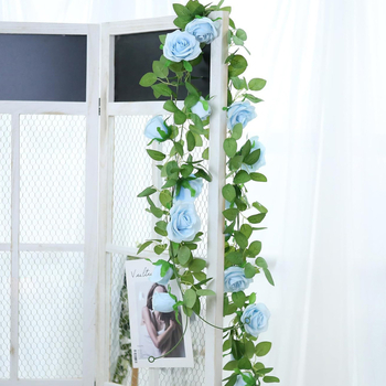 Viță artificială cu trandafiri albaștri din mătase, 100–200 cm, decor pentru primăvara casei