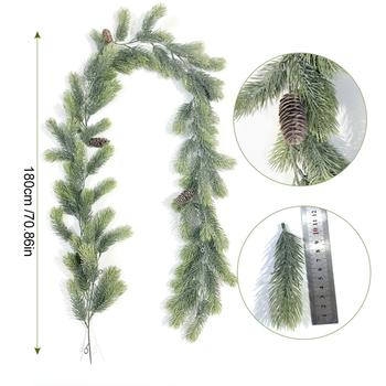 Vie artificială verde, realistă, cu atingere moale din cauciuc, ace de pin și frunze, decor de Crăciun, bandă de viță