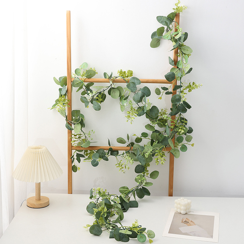 Liană artificială cu frunze de eucalipt și răchită pentru decor de casă și nuntă, aranjament pentru masă