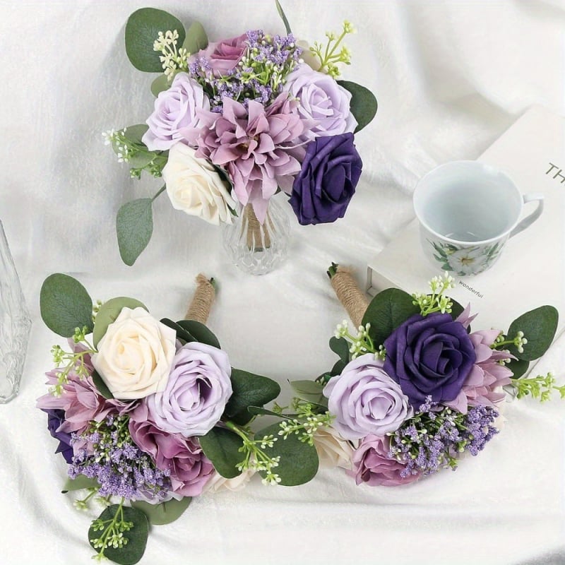 Buchet artificial de trandafiri și hortensii, în stil scandinav pentru nunți, recuzită pentru fotografie și decor de interior