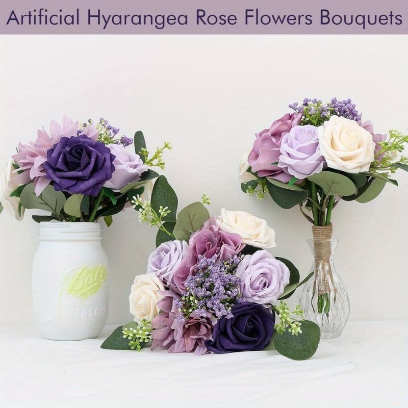 Buchet artificial de trandafiri și hortensii, în stil scandinav pentru nunți, recuzită pentru fotografie și decor de interior