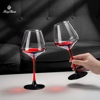 Set de pahare pentru vin roșu pentru 2, 4 sau 6 persoane, design cu papion roșu, tulpini burgundy, cristal fără plumb pentru uz casnic