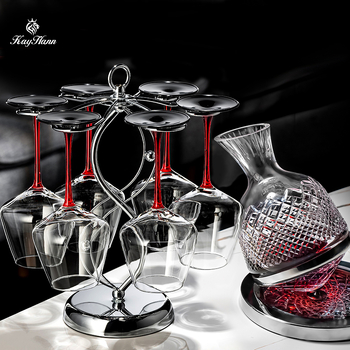 Set de pahare pentru vin roșu pentru 2, 4 sau 6 persoane, design cu papion roșu, tulpini burgundy, cristal fără plumb pentru uz casnic